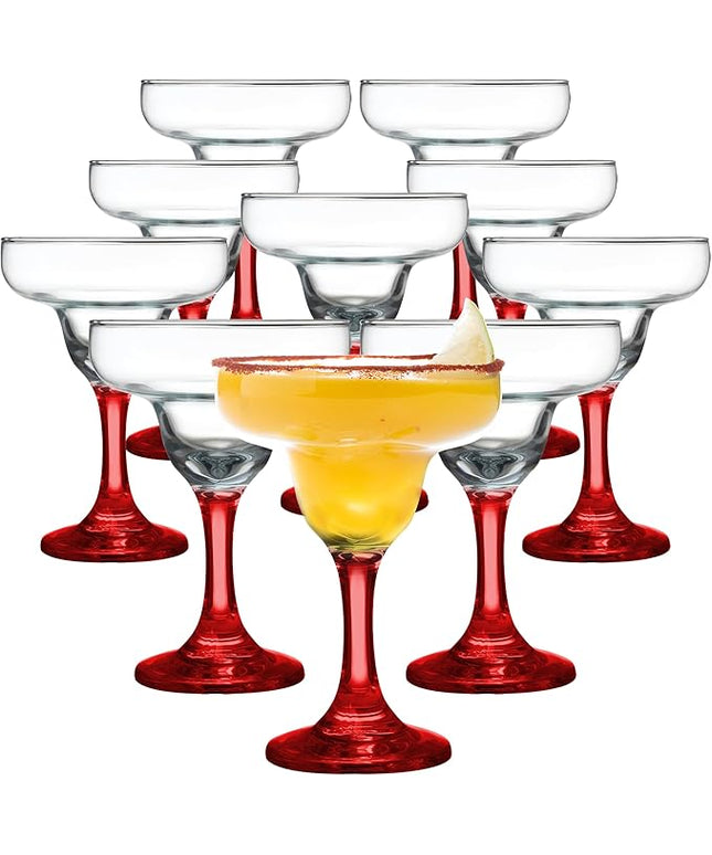 DISCOUNT PROMOS 10 Margarita Glasses Set, 9 oz. - Classic, Smooth, Barware, Glassware - Red