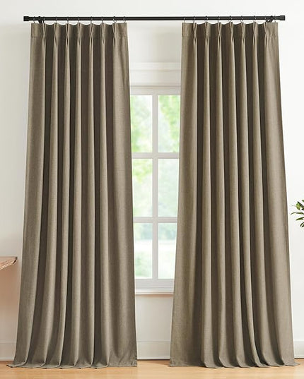 Vision Home Brown Pinch Pleated Full Blackout Curtains Linen Blended Room Darkening Window Curtains 102 inch for Living Room Bedroom Thermal Insulated Pinch Pleat Drapes with Hooks 40" Wx102 Lx2