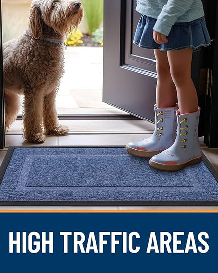 OLANLY Front Door Mat Indoor Outdoor Entrance, Waterproof All-Season, All-Weather Doormat, Sturdy Natural Rubber, Fade Resistant, Low Profile, Easy Clean Patio Porch Entryway Mat, 29.5x17, Light Blue