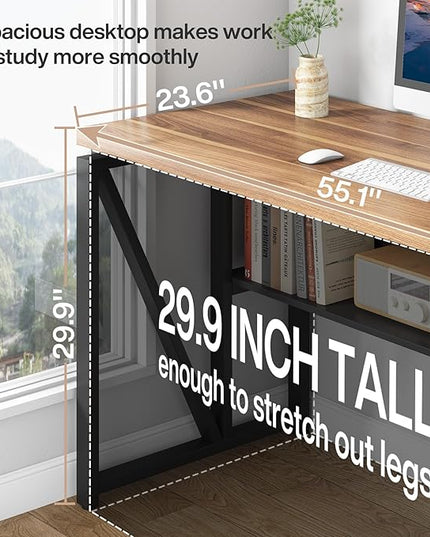 Tribesigns 55" Executive Desk with Reversible File Cabinet, Large L-Shaped Office Desk with Drawers, Business Furniture Workstation for Home Office (Dark Walnut, 55-inch)