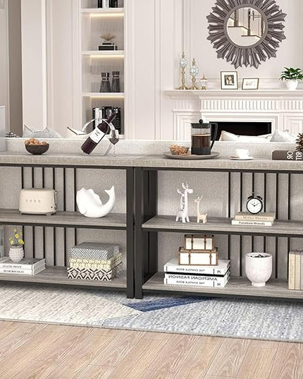 FOLUBAN Console Tables for Entryway, Sofa Table with 3 Tier Storage for Living Room Hallway Foyer Behind Couch, Rustic Light Grey