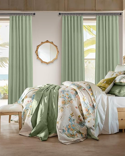 Light Sage Green Linen Curtains 120 Inches Long for Living Room 2 Panels Set Rod Pocket Back Tab Semi Sheer Light Filtering Sage Green Curtains and Drapes for Large Windows Patio Door Vertical 10FT