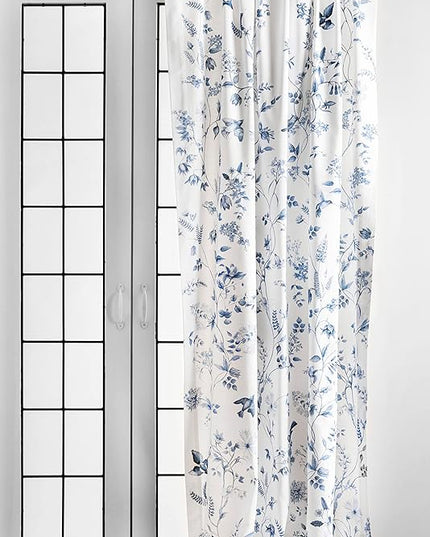 Maison d' Hermine Curtains for Living Room 100% Cotton 84 inch Length Two Panels Light Filtering Curtains for Bedroom Windows with Rod and Loop Pockets Drapes (Neo Ipomee White, 50" W x 84" L)