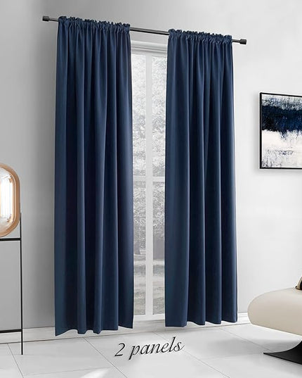 DONREN 108 Inch Length Navy Blue Curtain Panels/Drapes for Living Room Solid Energy Efficient Room Darkening Bedroom Curtains Thermal Insulated W 60 x L108 inch