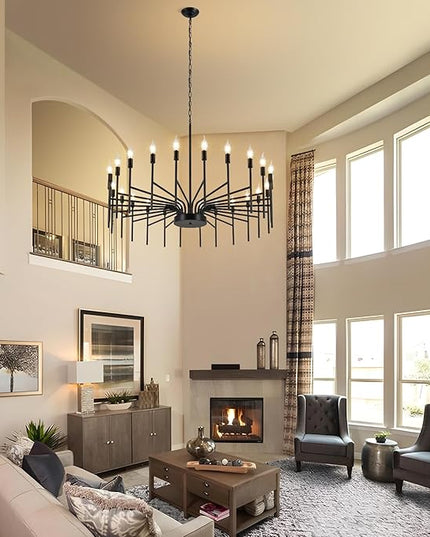 Black Chandelier 24 Light Large Modern Farmhouse Chandeliers for Dining Room Light Fixture, 40" Round Candle Large Chandeliers for High Ceilings Living Room Foyer Entryway