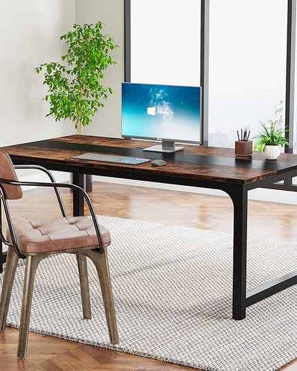 Tribesigns Modern Computer Desk, 63 x 31.5 inch Large Office Desk Computer Table Study Writing Desk Workstation for Home Office, Rustic/Black