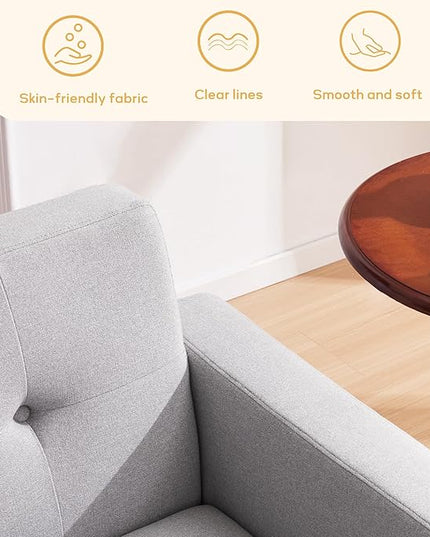HUIMO Sofa Couch, Mid Century Modern Sofa with Solid Wood Frame, Button Tufted Couch for Bedroom, Living Room, Office, Apartment (Light Grey, 60 inch)
