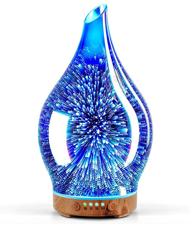 Porseme Oil Diffuser 3D Glass Aromatherapy Ultrasonic Humidifier, Air Refresh Auto Shut-Off, Timer Setting, BPA Free for Home Hotel Yoga Leisure SPA Gift 150ml Last 6H