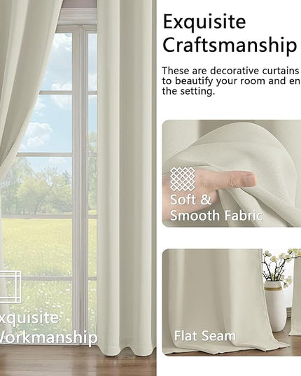 Simplebrand Natural Curtains for Bedroom 63 Inch Length 2 Panels Set, Room Darkening Thermal Insulated Energy Saving Curtains for Nursery, Grommet Solid Soft Window Treatment Drapes, W40 x L63