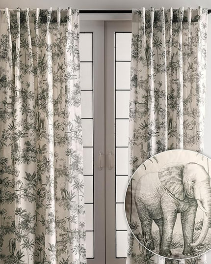 Maison d' Hermine Curtains for Living Room 100% Cotton 96 inch Length Two Panels Light Filtering Toile Curtains for Bedroom Windows with Rod and Loop Pockets Drapes (Savana Jouy Beige, 50" W x 96" L)