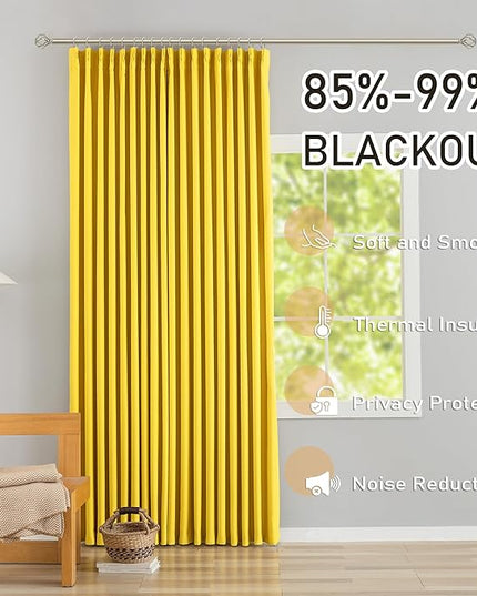 DONREN Yellow Pinch Pleated Blackout Curtains with Hooks - 100 inch Length Room Darkening Thermal Insulated Window Curtain Panels for Living Room Bedroom 2 Panel 40" Wx100 L