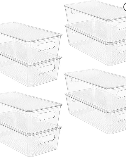 Vtopmart 8pcs Clear Organizers and Storage Bins with Lids, Stackable Plastic Storage Containers with Handles for Fridge, Freezer, Pantry, Cabinet, Kitchen Organization