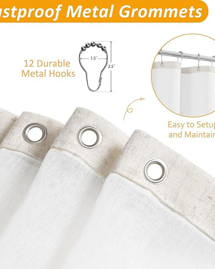 Naturoom Long Shower Curtain with Liner 78 Length Beige Linen Shower Curtain and Liner Set Heavy Duty Textured Cloth Cream Burlap Double Bath Curtains with Mesh Top Window Country Style Decor