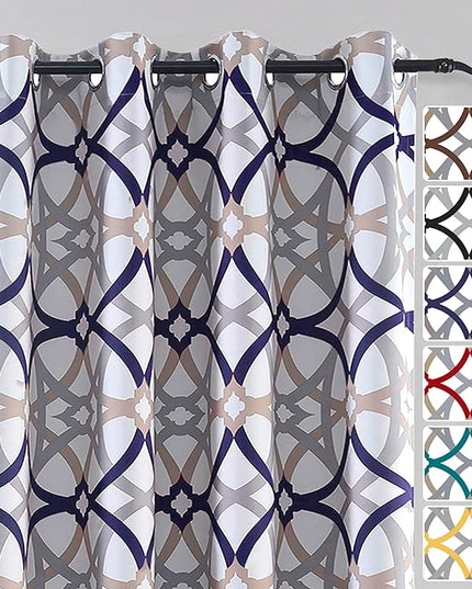 DriftAway Alexander 80% Blackout Curtains for Living Room 250GSM Pattern Match Thermal Insulated Room Darkening Geo Moroccan Mid Century Grommet Bedroom Drapes 2 Panels 52 Inch by 102 Inch Navy Gray