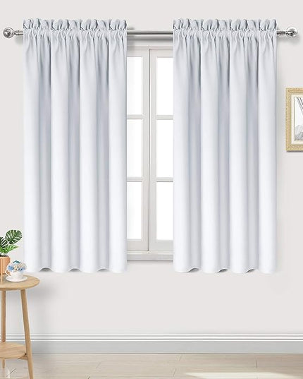 DWCN Blackout Curtains Room Darkening Thermal Insulated Bedroom Curtains Window Treatments, 42 x 45 inches Long, Set of 2 Greyish White Rod Pocket Drapes