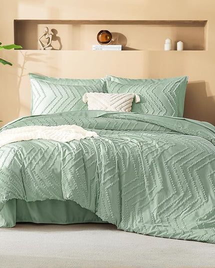 Litanika Oversized King Size Comforter Set with Sheets Sage Green - 7 Pieces Bed in a Bag Oversized King Boho Tufted Complete Bedding Sets with Comforter, Sheets, Pillowcases & Shams