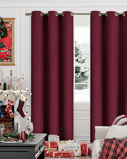 YoungsTex Burgundy Blackout Curtains 84 Inches Length for Living Room - Thermal Insulated with Grommet Room Darkening Bedroom Drapes Room Divider, 2 Panels, 42 x 84 Inch