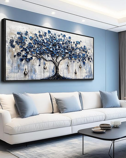 XIGUANGART Tree of Life Large Wall Art Modern Abstract Paintings Watercolor Blue Farmhouse Framed Artwork for Walls Canvas Prints Pictures Wall Decor for Living Room Bedroom Home Office Decoration