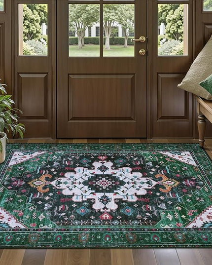 Ciicool Washable Vintage Area Rug, 2x3ft Small Boho Rug, Ultra Soft Rugs for Entryway, Non-Slip Entry Rugs Oriental Low-Pile Indoor Mat Floor Carpet for Entrance Bedroom Kitchen Bathroom Foyer Decor