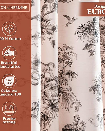 Maison d' Hermine Curtains for Living Room 100% Cotton 108 inch Length Two Panels Light Filtering Toile Curtains for Bedroom Windows with Rod and Loop Pockets Drapes (Bonobo Grey, 50" W x 108" L)