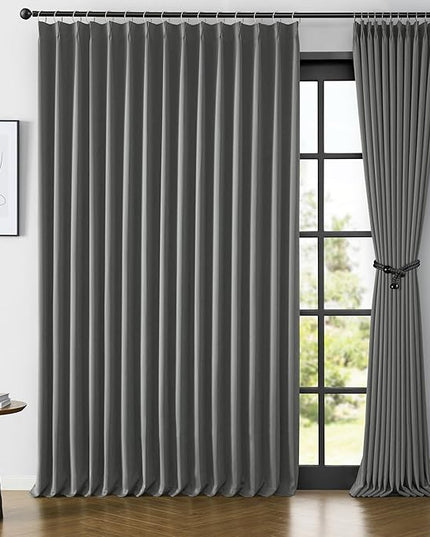KEQIAOSUOCAI Extra Wide Blackout Curtains 90 Inches Long, Pinch Pleated Curtains for Sliding Door/French Door Room Divider Panels for Living Room 100 Inch Width 100x90 Grey