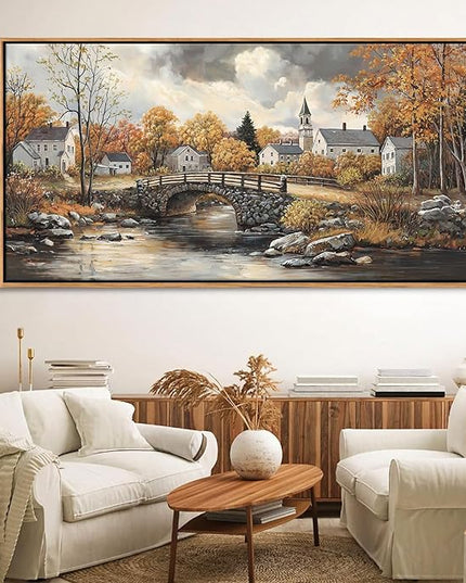 Canvas Wall Art for Living Room - Bridge Paintings Wall Decor Rustic Farmhouse Scenery Wall Pictures for Bedroom French Country Decor Country Style Bedroom Accent Landscape Artwork for Walls 29×58IN