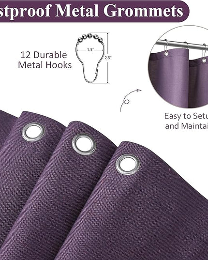 Naturoom Purple Linen Shower Curtain, Country Boho Farmhouse Bath Decor Shower Curtains Neutral Cloth Weighted Textured Fabric Bath Curtain Liner with Hooks, 72x96