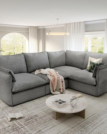 Cloud Modular Sectional Sofa, Waterproof Down Filled Sectional Sofas, High Backrest 4 Seater Sectional Couches for Living Room, Modern Modular Couch with Removable Cover, Dark Gray