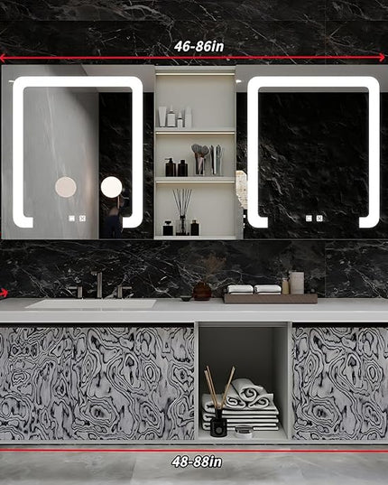 Bathroom Vanity with Sink - Modern Bathroom Cabinet | Large Storage Cabinets & Open Storage Compartments, Smart Defogging Mirror has Surrounding LED Lights (White & Texture, 56IN)