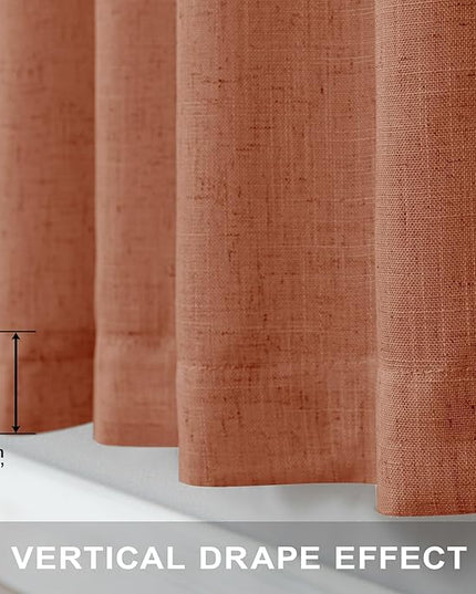 Pitalk Boho Curtains for Bedroom 2 Panels Rust Terracotta Colored Rod Pocket Back Tab Door Curtains Linen Sheer Bohemian Curtain for Living Room Ceiling to Floor Length Extra Wide 52 x 96 Inch Long