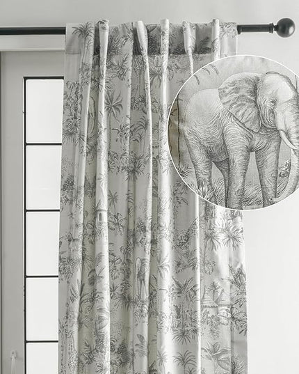 Maison d' Hermine Curtains for living room 100% Cotton 108 inch length One Panel Light Filtering Toile Curtains for Bedroom Windows with rod and loop Pockets Drapes (Savana Jouy Green, 50"W x 108"L)
