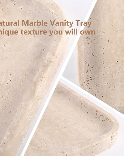 Marble Vanity Tray for Dresser Organizer, Travertine Bathroom Tray Countertop, Beige Decorative Serving Trays, Kitchen Sink Storage, Jewelry & Perfume Holder(Travertino Romano)