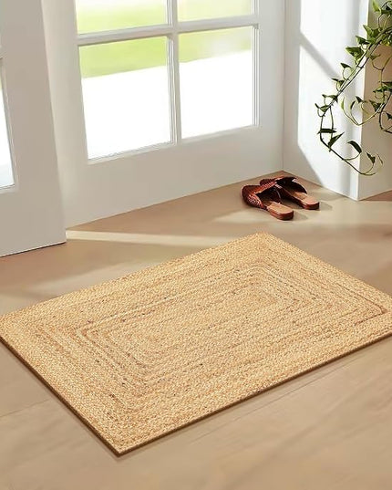 FRELISH DECOR Handwoven Jute Area Rug - 2x3 feet - Natural Yarn - Rustic Vintage Beige Braided Reversible Rug - Eco Friendly Rugs for Bedroom - Kitchen - Living Room - Farmhouse (2'x3') Pack of 2