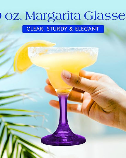 DISCOUNT PROMOS 10 Margarita Glasses Set, 9 oz. - Classic, Smooth, Barware, Glassware - Purple