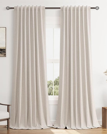 Guken Linen Blackout Curtains 90 Inch Length 2 Panels Set for Living Room Bedroom Back Tab Thermal Insulated 100% Black Out Linen Drapes Room Darkening Window Curtains 90 Inches Long, Sand Beige