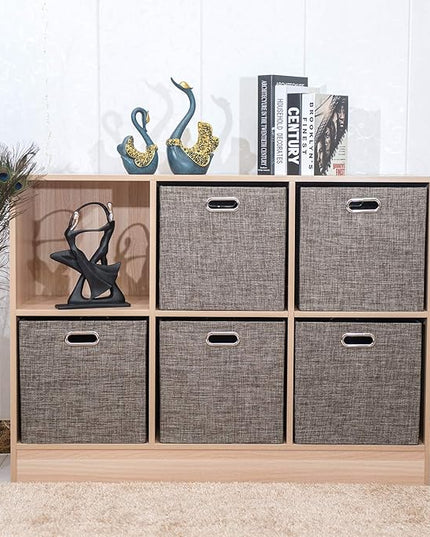 Posprica Storage Basket Bins,13×13 Foldable Storage Boxes Containers for Closet Organizer Shelf Cabinet Bookcase,Thick Fabric Drawer with Shimmer,4pcs,Brown