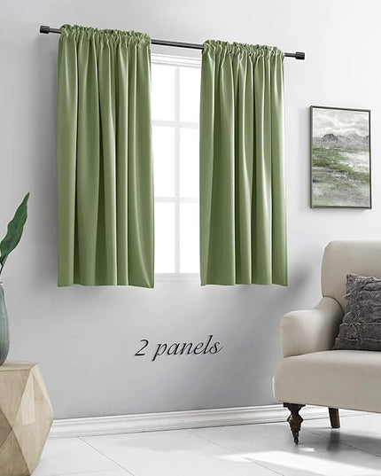 DONREN Sage Green Blackout Curtains for Bedroom - Thermal Insulated Room Darkening Rod Pocket Curtain Panels (42 W x 63 L,2 Panels)