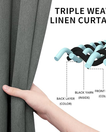 Easy-Going Linen Look Blackout Curtain Grommet Window Curtain Drapes for Bedroom, Living Room Thermal Insulated Room Darkening (2 Panels, 52x108 inch, Grey)