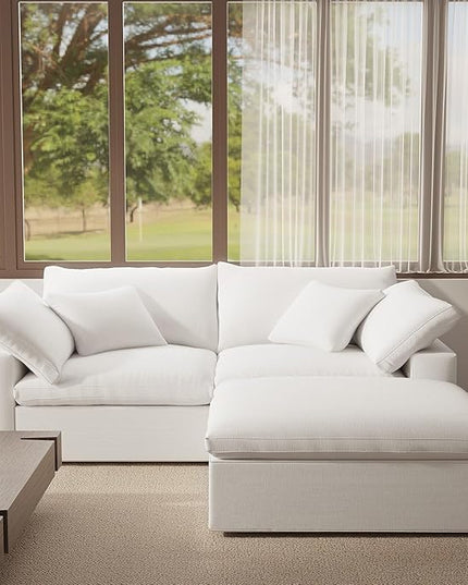 Modular Sectional Cloud Sofa Couch,L Shape 2 Seaters with Chaise Modern Down Filled Sofas Detachable Couch Cushion Covers Couches for Living Room Office Apartment,White