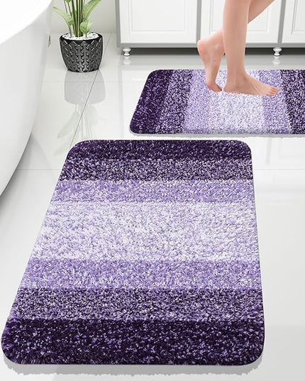 OLANLY Bathroom Rug Set 2 Piece, Soft Absorbent Microfiber Bath Rug Set, Non-Slip, Machine Wash Dry, Plush Shaggy Bath Mats for Bathroom (30"x20"+24"x16", Violet)