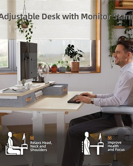 Claiks Electric Standing Desk with 2 Drawers, Adjustable Standing Desks with Storage, Height Adjustable Stand up Desk for Home Office with 2 Hooks,55 Inch Natural