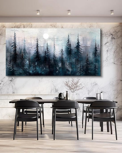 Canvas Wall Art for Living Room Framed Wall Decor for Bedroom Office Modern Wall Decoration Foggy Forest Landscape Paintings Black and White Picture Artwork Aesthetic Home Decor 20"X40"