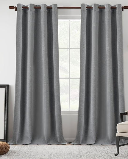 132 Inch Curtains Full Blackout Extra Long Linen Drapes 11 FT Length, Thermal Insulated Living Room High Ceiling Tall Cutains 2 Story Grommet Window Curtains, Grey, W52 x L132, 2 Panels