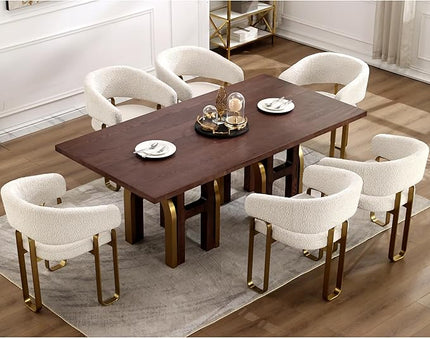 78" Solid Wood Dining Table for 6-8, Farmhouse Rectangular Wooden Dining Room Table with Rustic Brown Ash Wood & Brushed Gold Legs