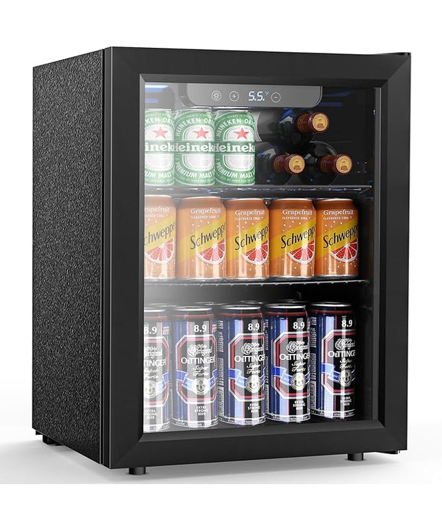 68 Cans Beverage Refrigerator Cooler, 1.7 cu.ft Mini Fridge Glass Door Drink Cooler for Beer, Soda,Wine, Digital Temperature Control for Home Office Bar