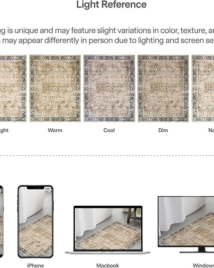 ReaLife Rugs Machine Washable Area Rug - Living Room Bedroom Bathroom Kitchen Entryway Office - Padded Crease Free Stain Resistant Premium - Boho Farmhouse Vintage- BEV- Beige Tan Brown - 2'x 3'