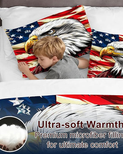 American Eagle Comforter Set Twin for Boys Kids Teens Flag Bedding Set Wildlife Animal Bird Decor Comforter Red Striped Stars Bedding Quilt with 1 Comforter + 1 Pillow Case