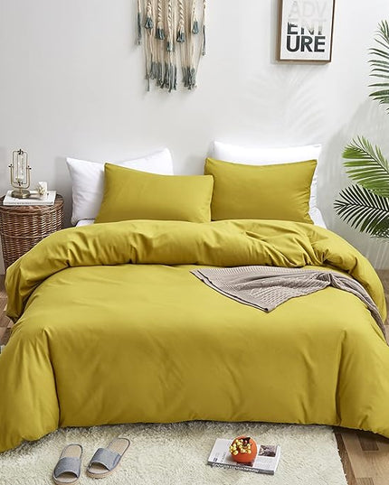 CLOTHKNOW Moss Green Comforter Set California King 3Pcs Yellow Bedding Comforter Sets Solid Comforter and 2 x Pillowcases