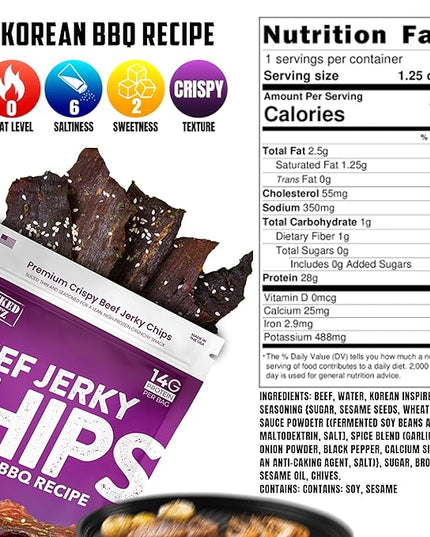 Wicked Cutz Jerky Chips Variety Pack, Up to 28g Protein Per Bag, Cracked Pepper, Teriyaki, Roasted Red Pepper, & Korean BBQ Flavored Beef Jerky Crisps, USA Made High Protein Carnivore Snacks (4 Bags)