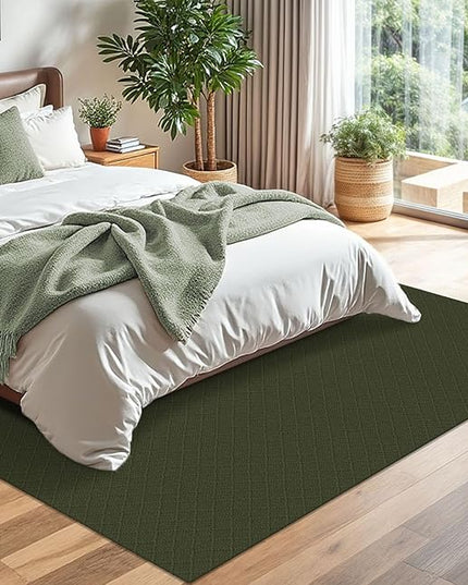KOZYFLY Area Rug 5x7 Ft Washable Rugs for Living Room Non Slip Rubber Backed Bedroom Rug Braided Cotton Dining Room Rug, Floor Carpet for Living Room Dining Room Bedroom, Dark Green